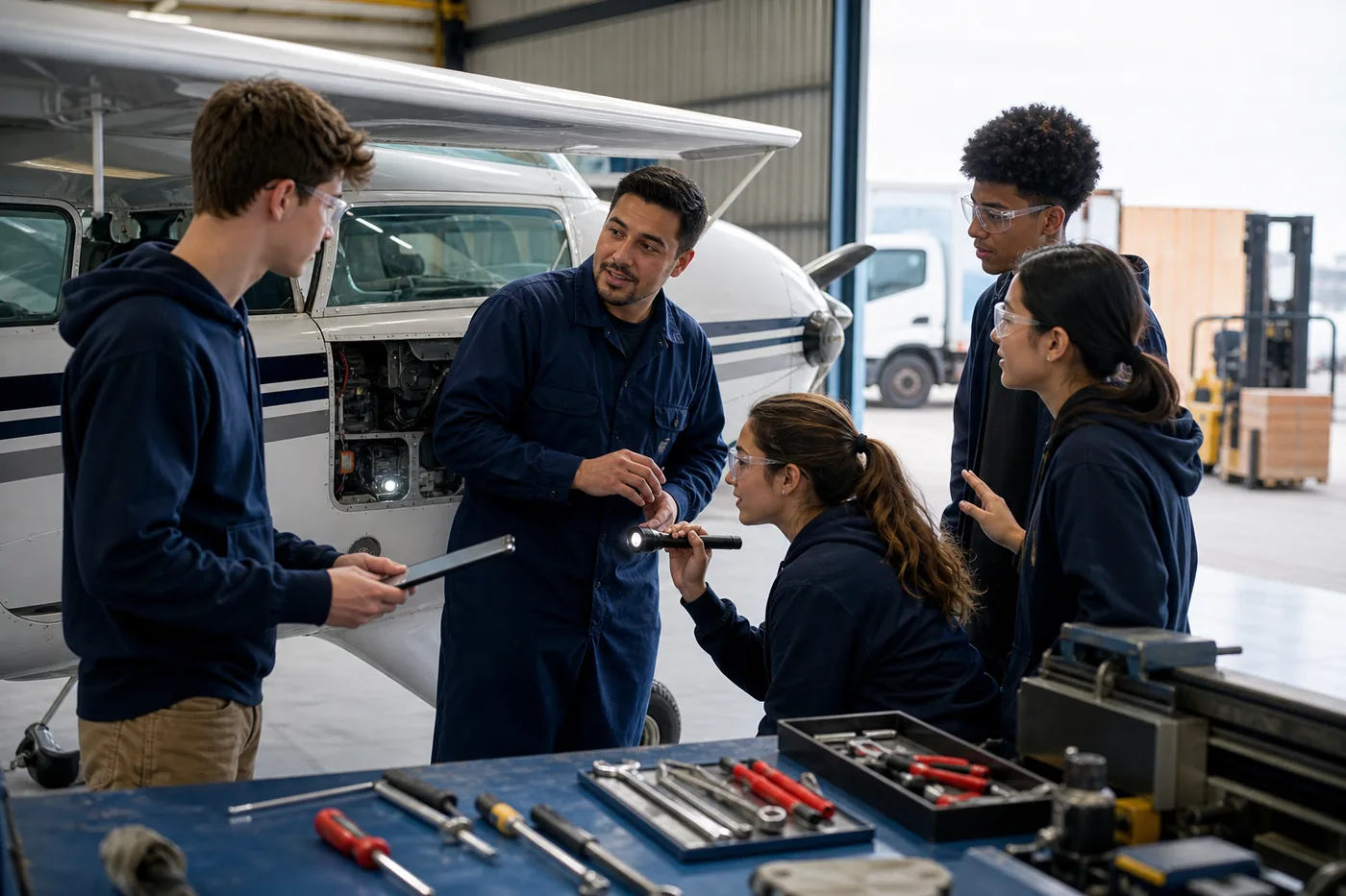 Students exploring aviation and logistics
