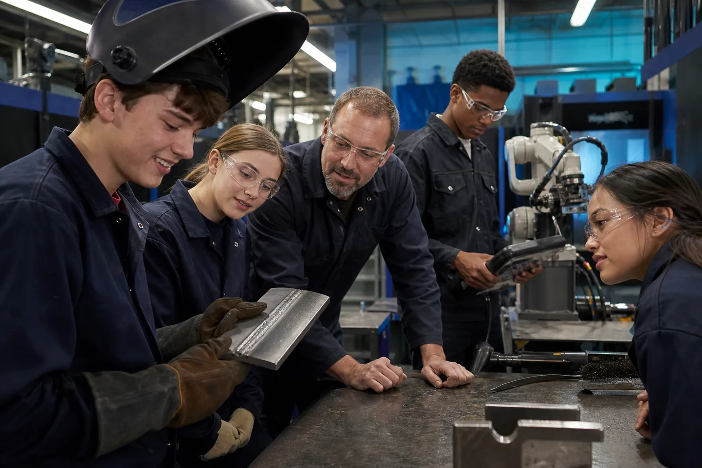 Students learning skilled trades and technology